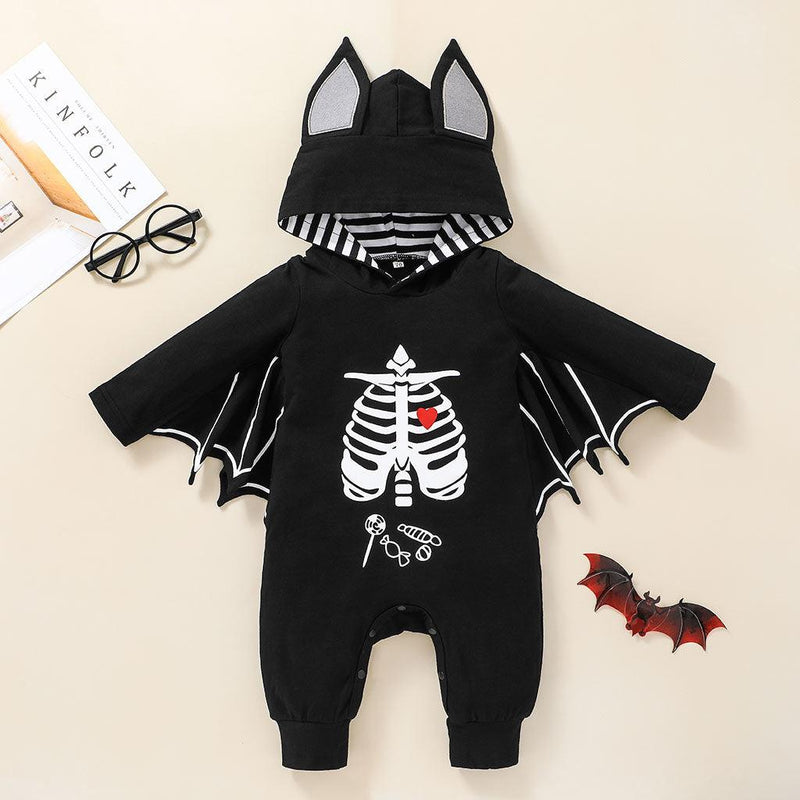 Baby Boys Cartoon Bat Heart Print Long Sleeve Halloween Jumpsuit Wholesale Baby Clothes Suppliers - PrettyKid