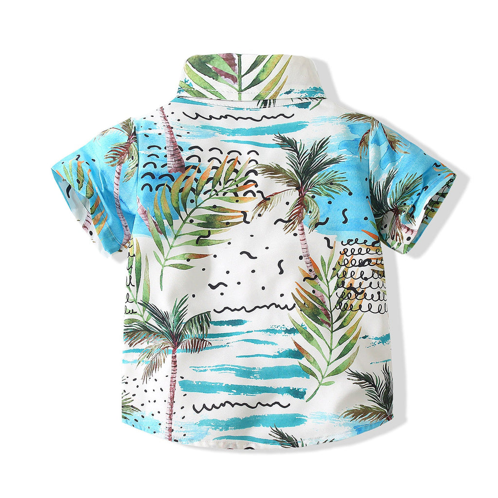 9months-5years Toddler Boy Beachwear Children's New Summer Boy Baby Seaside Vacation Coconut Tree Print Short-Sleeved Shirt - PrettyKid