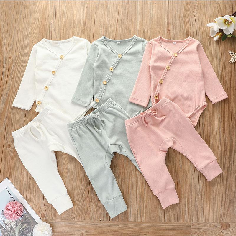 Solid Cotton Long-sleeve Bodysuit and Pants Set - PrettyKid