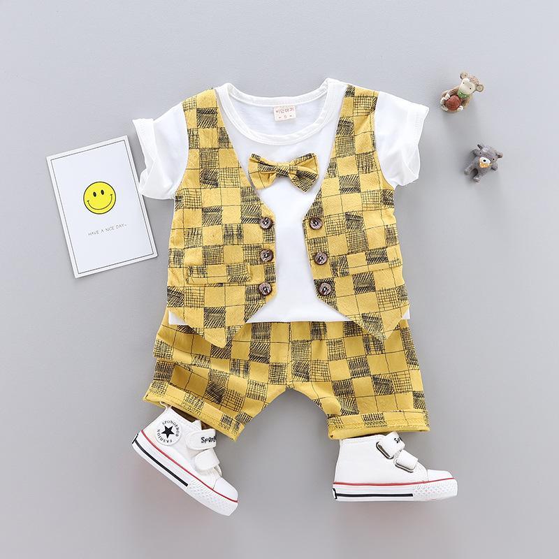 2-piece Fashion Plaid Bow Gentry T-shirt and Casual Suits - PrettyKid