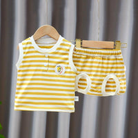 newness baby clothes wholesale Baby Stripe Pattern Color-block Top & Shorts - PrettyKid