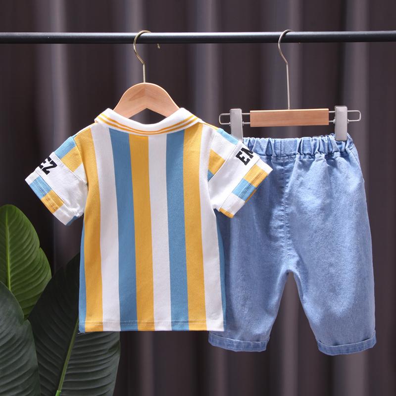Toddler Boy Letter Print Striped POLO Shirt & Shorts - PrettyKid