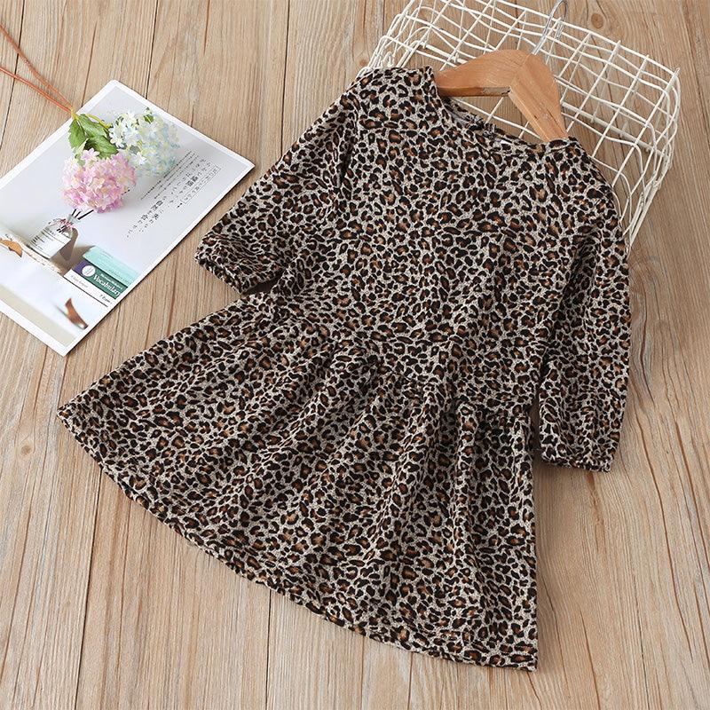 Toddler Girls Leopard Grain Decoration Smoke Plait Dress - PrettyKid