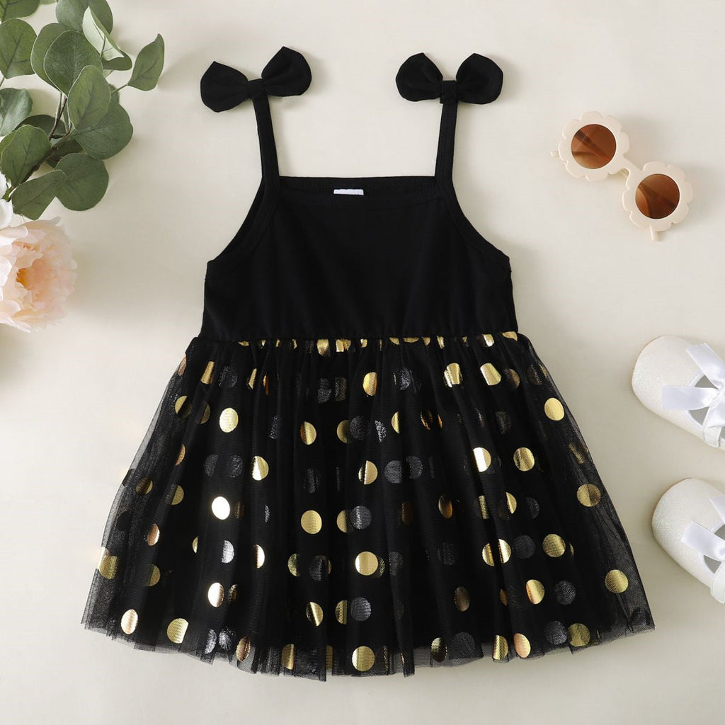9M-3Y Polka Dot Mesh Panelled Slip Dress Wholesale Baby Clothes - PrettyKid