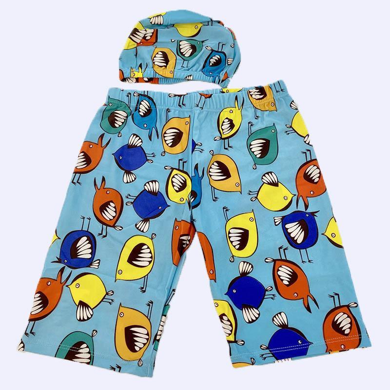 Kid Boy Cartoon Bear Patten Swimming Trunks & Swimming Cap 2 Pic Children's Clothing - PrettyKid