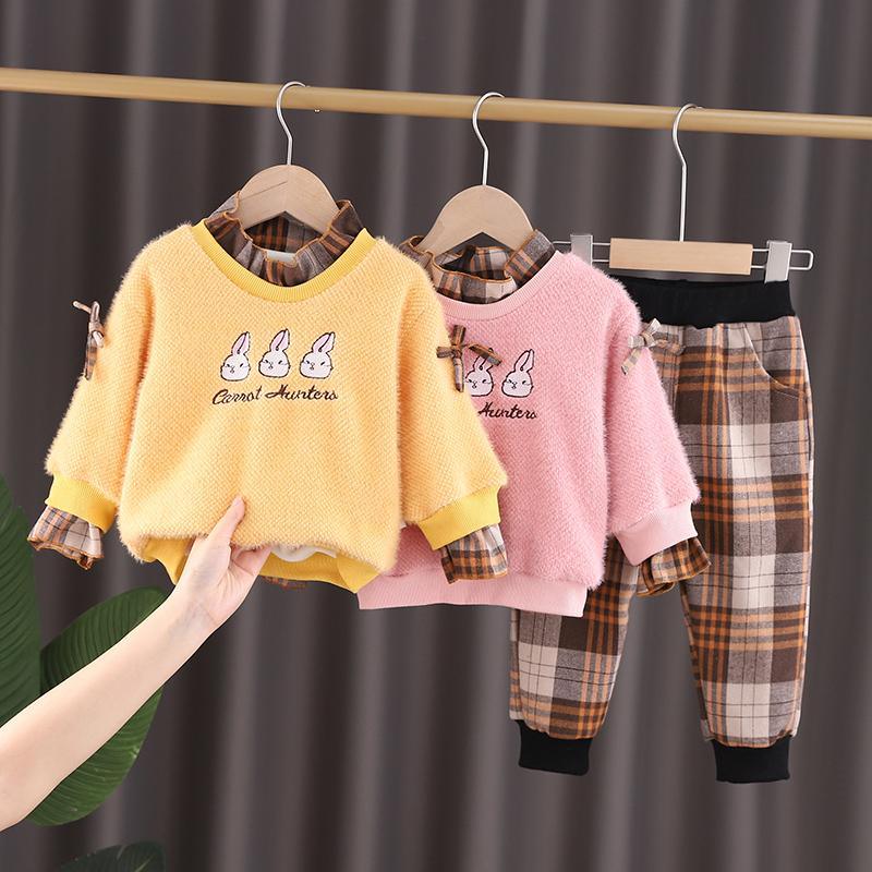 2-piece Fleece-lined Sweatshirts & Plaid Pants for Toddler Girl - PrettyKid