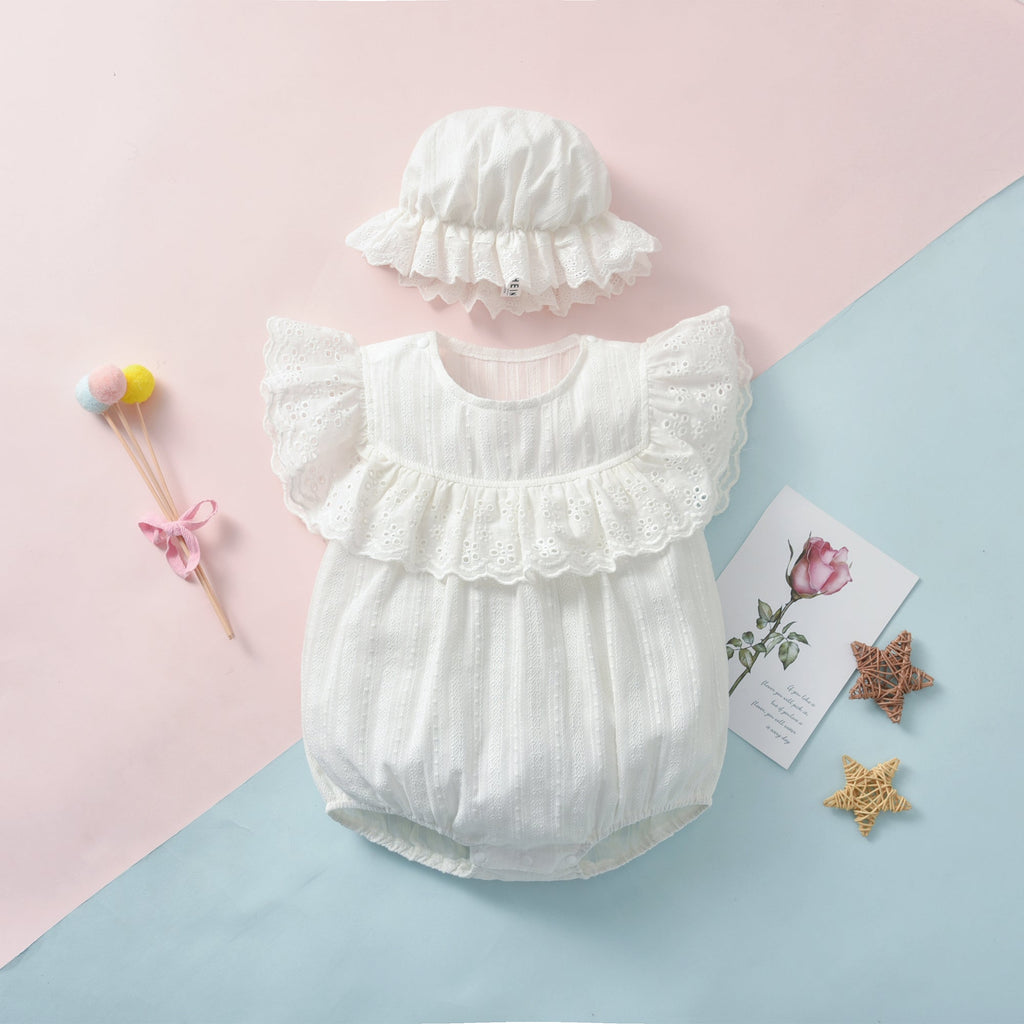 0-24M Baby Girl Jumpsuit Solid Color Flying Sleeve Patchwork Hat Wholesale Baby Clothes KCL0171686 - PrettyKid