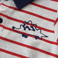 Toddler Boy Striped Dinosaur Polo Shirt Wholesale Children's Clothing - PrettyKid