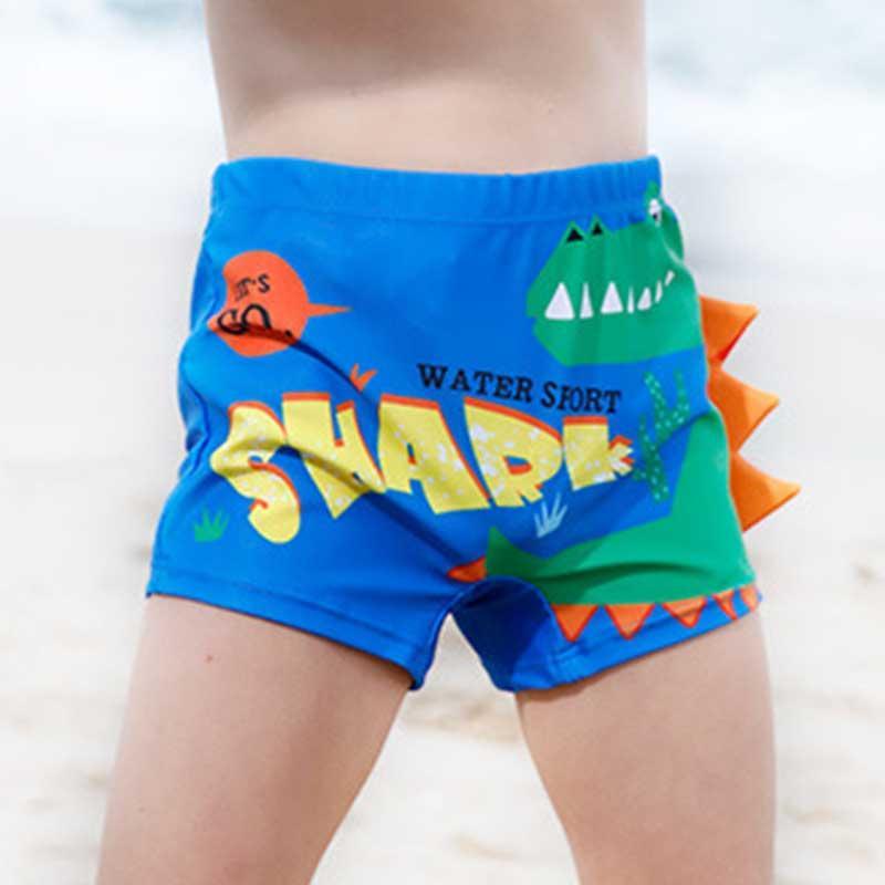 Kid Boy Cartoon Shark Print Swimming Trunks & Swimming Cap 2Pic Children's Clothing - PrettyKid