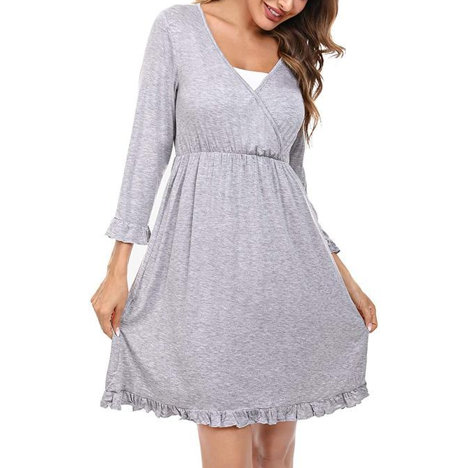 Solid Long-sleeve Maternity Dress Women's Clothing - PrettyKid