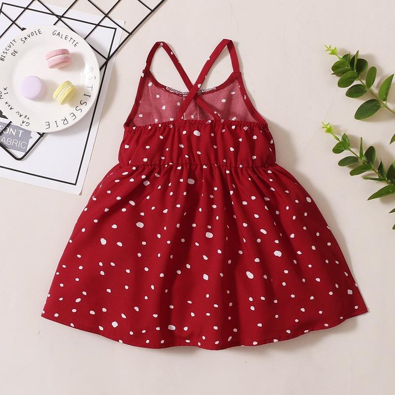 Toddler Girl Bowknot Decor Polka Dot Cami Dress - PrettyKid