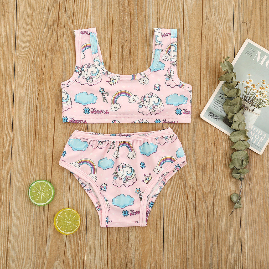 3M-3Y U-Neck Cartoon Rainbow Print Swimsuit Baby Girls Swimsuits Wholesale Baby Clothes - PrettyKid