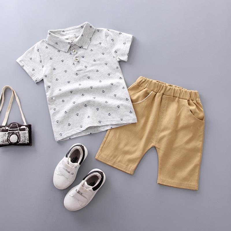 Children Boy 2pcs Polka Dot Pattern Summer Suit T-Shirt & Shorts - PrettyKid