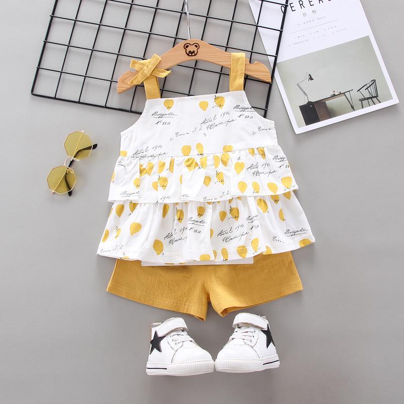 Toddler Girl Heart-shaped Suspender Top & Solid Color Shorts Wholesale Children's Clothing - PrettyKid