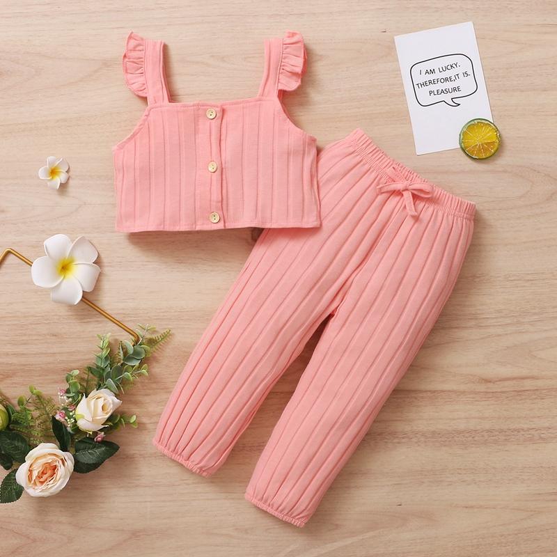 Toddler Girl 2pcs Solid Pattern Summer Suit Cami Top & Shorts - PrettyKid