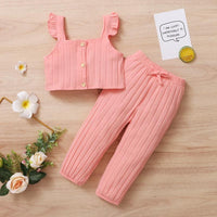 Toddler Girl 2pcs Solid Pattern Summer Suit Cami Top & Shorts - PrettyKid