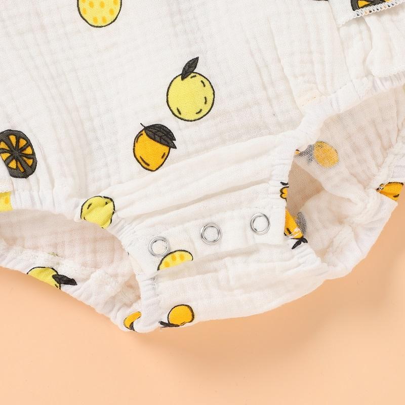 Baby Girl Lemon Print Ruffle Armhole Bodysuit & Headband Children's Clothing - PrettyKid