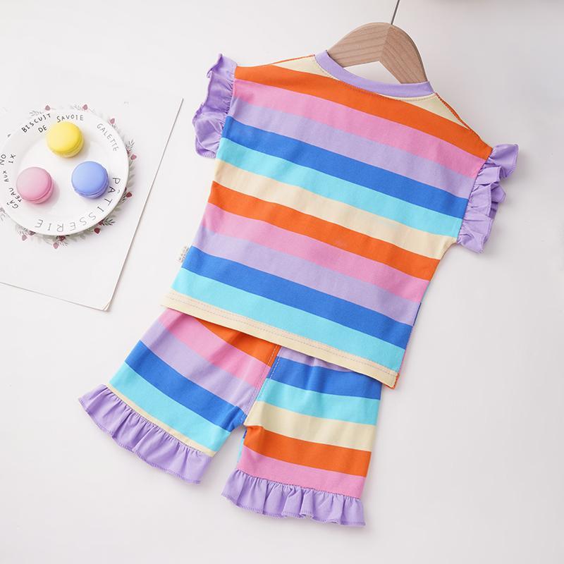 Toddler Girl 2pcs Stripes Pattern Summer Suit T-Shirt & Shorts Wholesale Children's Clothing - PrettyKid