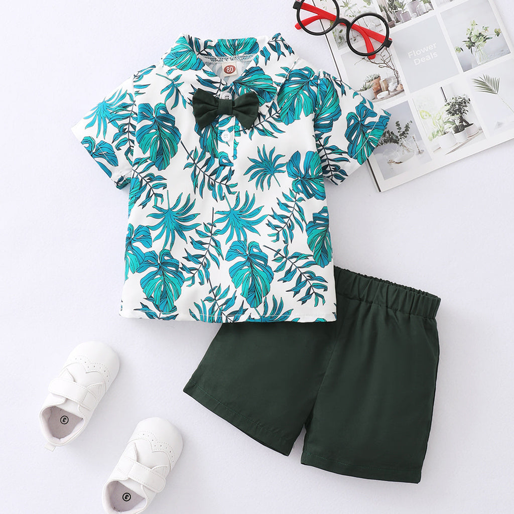 Baby Boy Leaf Print Polo Shirt And Shorts Baby Boy Clothing Sets - PrettyKid