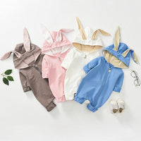 Long-Sleeve Solid 3D Design Rabbit Ear Jumpsuit - PrettyKid