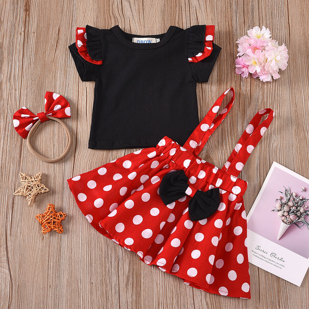 3M-3Y Baby Girls Sets Polka Dots Top & Suspender Skirts & Headband Wholesale Baby Clothing - PrettyKid