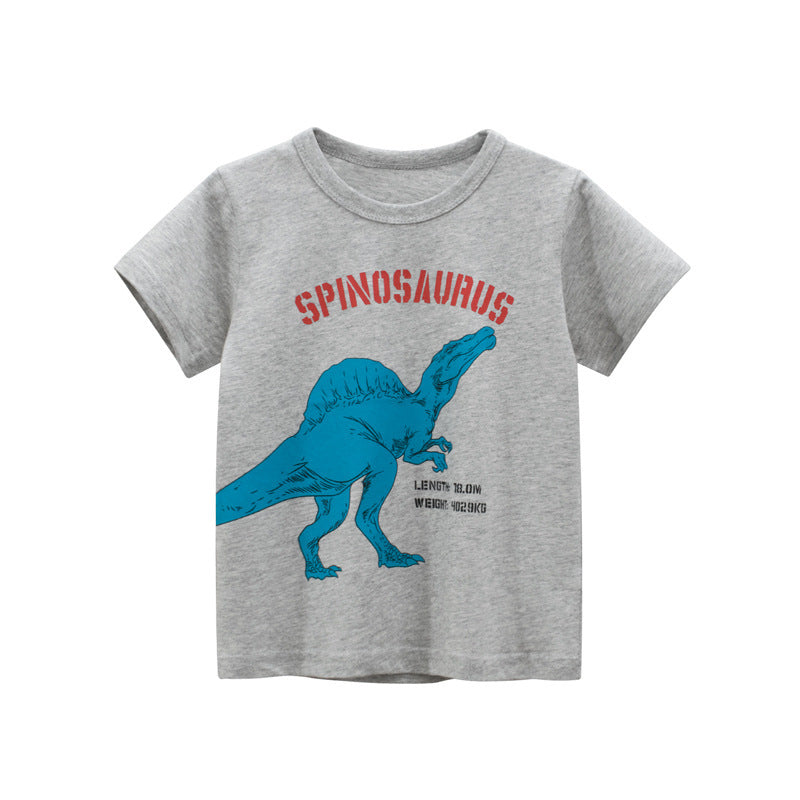 18M-9Y Dinosaur Cartoon Short Sleeve T-Shirt Wholesale Toddler Boy Clothes - PrettyKid