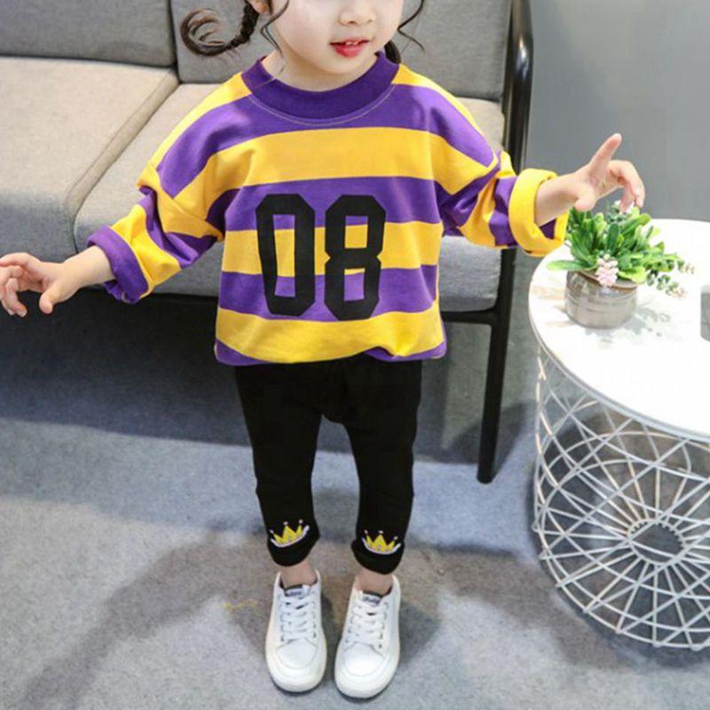 2-piece Colored Striped Sweatshirt & Pants for Toddler Girl Wholesale Children's Clothing - PrettyKid