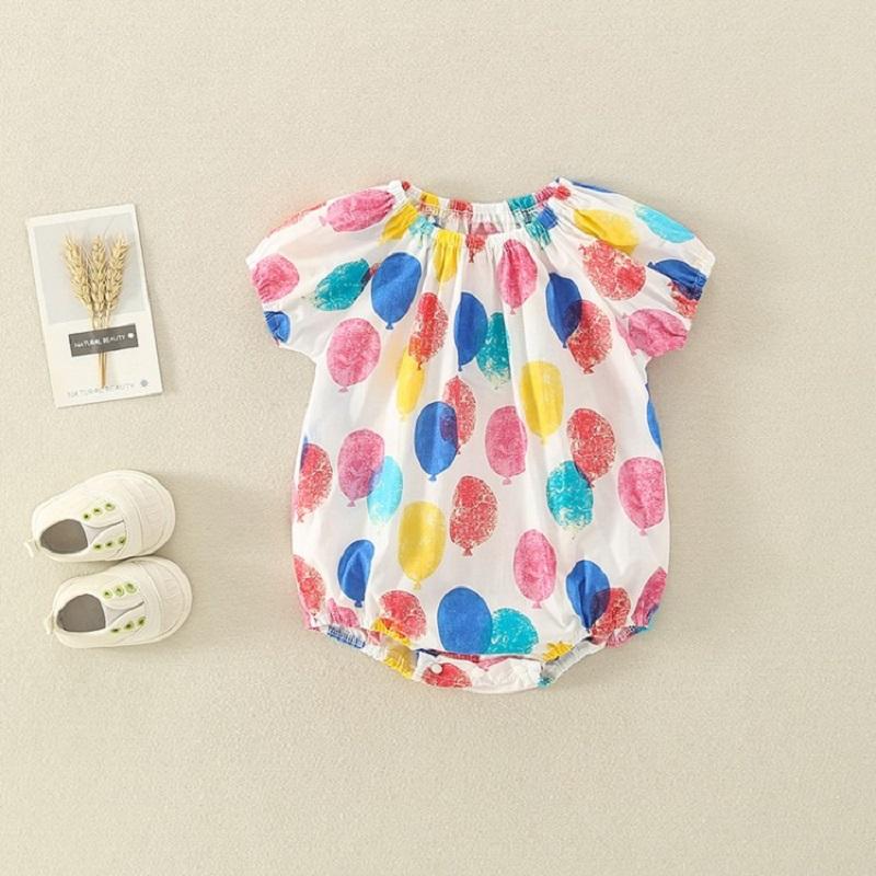 Baby Girl Colorful Balloon Print Puff Sleeve Bodysuit - PrettyKid