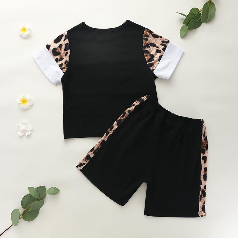 2pcs Fashion Leopard Color-block T-shirt and Pants - PrettyKid