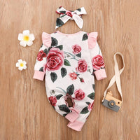 2-piece Floral Printed Jumpsuit & Headband for Baby Girl - PrettyKid