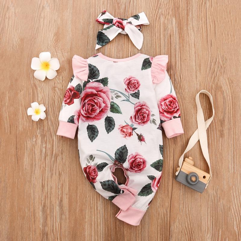 2-piece Floral Printed Jumpsuit & Headband for Baby Girl - PrettyKid
