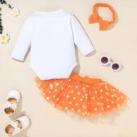 cheap baby clothes wholesale Baby Girl Letter Print Halloween Bodysuit & Skirt & Headband Wholesale Children's Clothing - PrettyKid