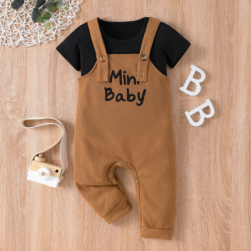 0-18M Solid T-Shirt Waffle Button Jumpsuit Set Wholesale Baby Clothes - PrettyKid