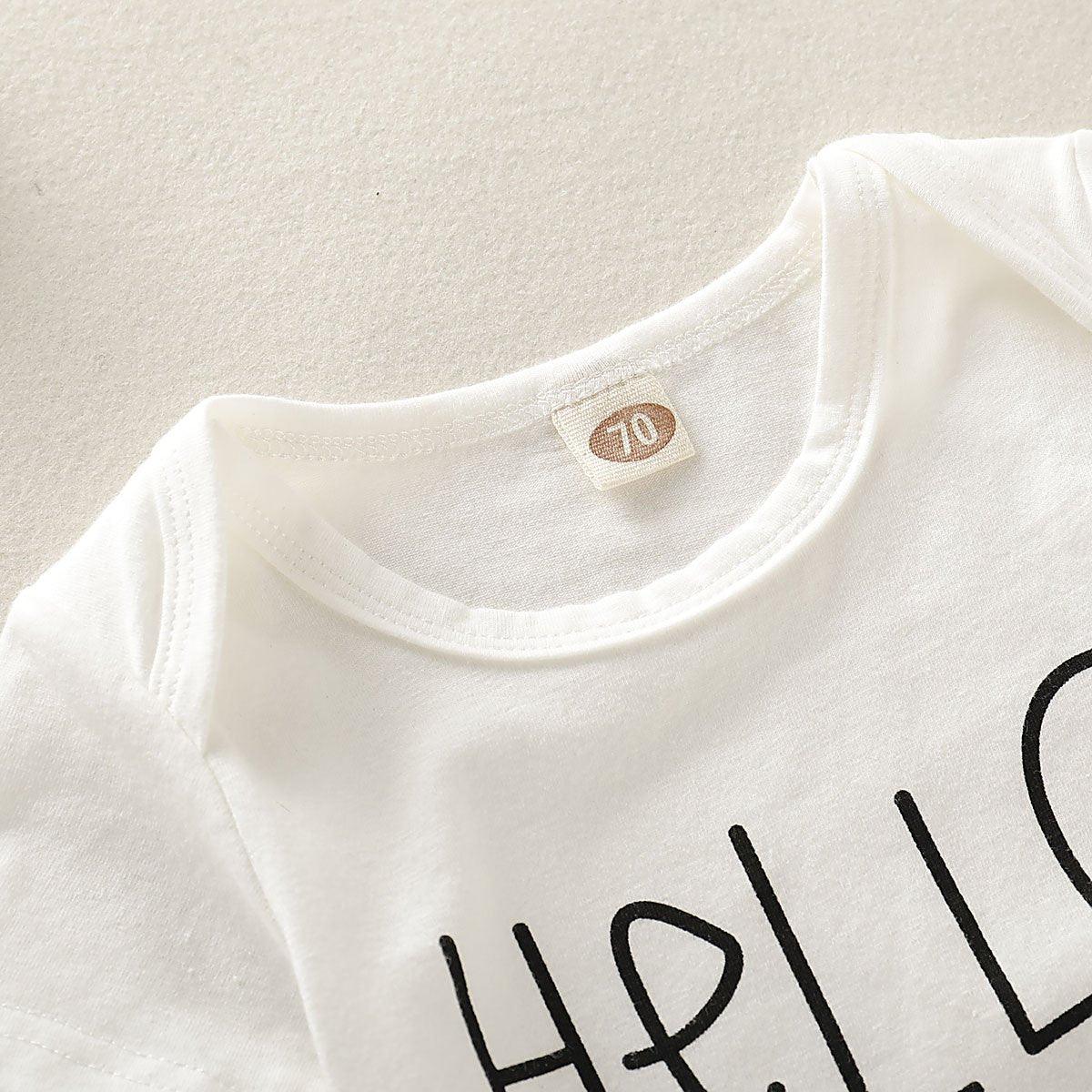 Hello Letter Printed Short-sleeved Round Neck Romper for Baby - PrettyKid