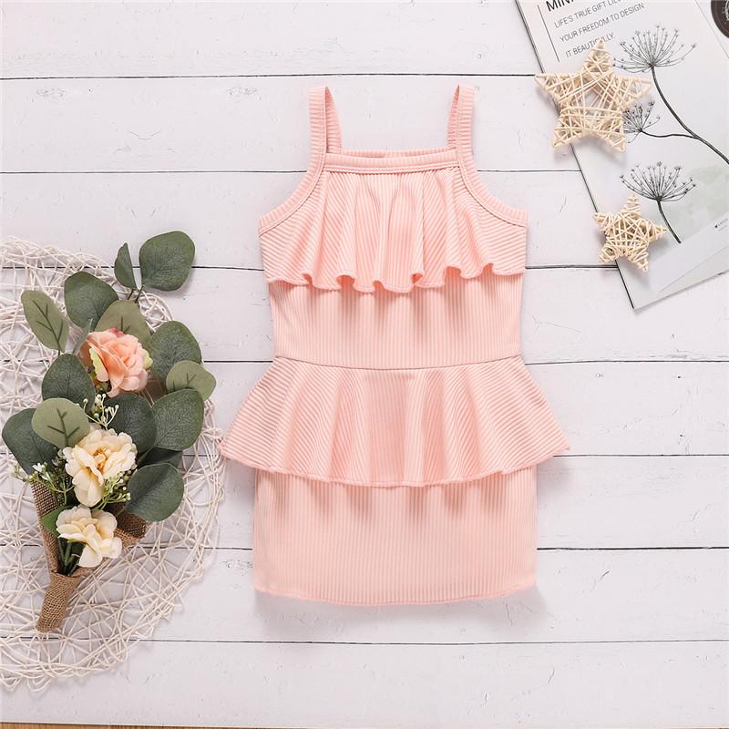 Toddler Girl Solid Color Ruffle Trim Ribbed Cami Dress - PrettyKid