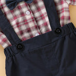 2-Piece Plaid Bownot Decoration Babysuit and Overalls - PrettyKid