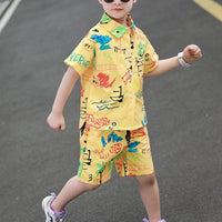 Kid Boy Cartoon Graffiti Print Cotton Suit Children's Clothing - PrettyKid