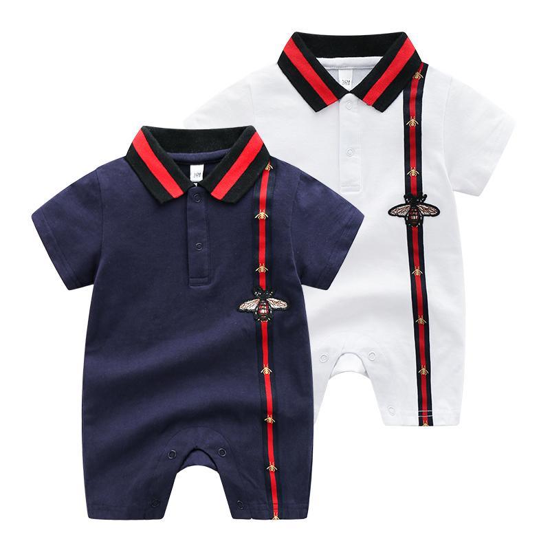 Preppy Stripes Lapel Short-sleeve Jumpsuit Children's clothing wholesale - PrettyKid