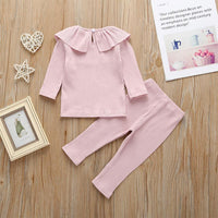 Solid Ruffled Long-sleeve Top and Pants Set Wholesale children's clothing - PrettyKid