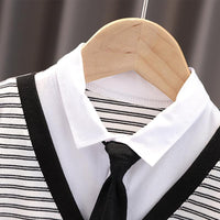 Toddler Boy Striped Print Tie Decor Shirt & Shorts - PrettyKid