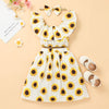 Baby Girl Sunflower Pattern Crop Top And Shorts Two Piece Baby Sets - PrettyKid