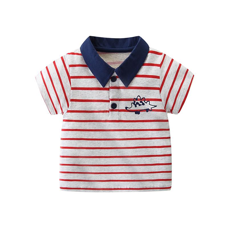 Toddler Boy Striped Dinosaur Polo Shirt Wholesale Children's Clothing - PrettyKid