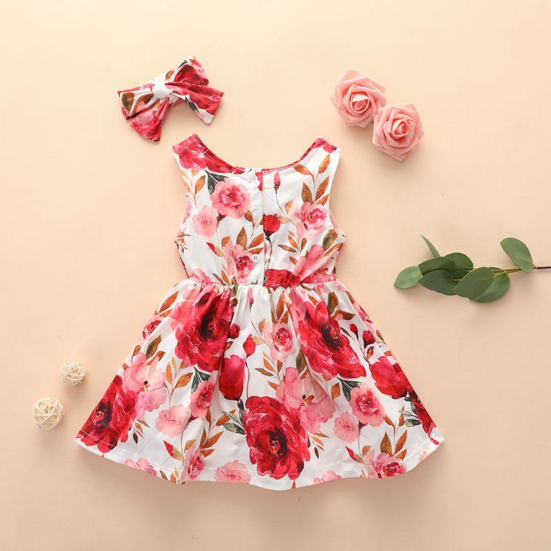 2-piece Floral Printed Dress & Headband for Baby Girl Wholesale children's clothing - PrettyKid