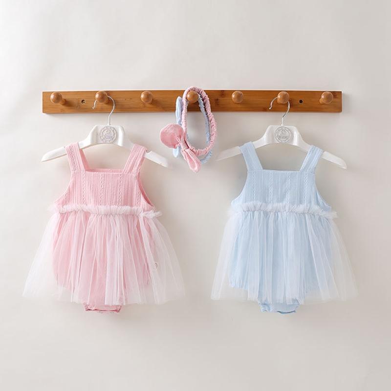 Baby Girl 2pcs Solid Pattern Summer Bodysuit & Headhand - PrettyKid