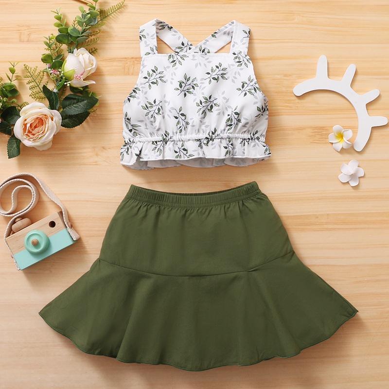 Toddler Girl Leaf Print Sling Top & Skirt - PrettyKid