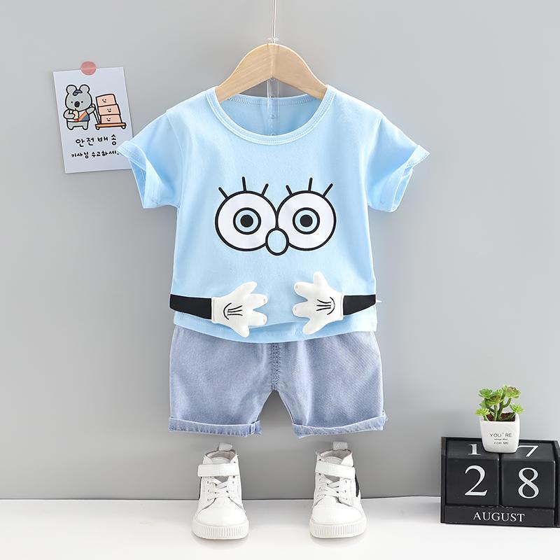 Grow Boy Cartoon Patten Top & Denim Shorts - PrettyKid