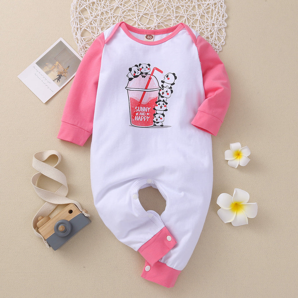 Colorblock Panda Drink Print Baby Jumper Clothes - PrettyKid