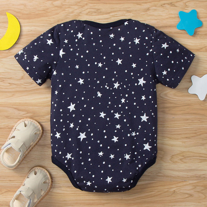 Boys Crew Neck Short Sleeve Stars Printing Bodysuit Wholesale Baby Onesies - PrettyKid