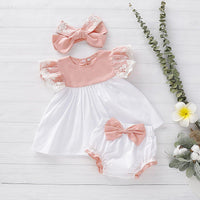 3-Piece Ruffled Top, Bow Decor Shorts and Headband - PrettyKid