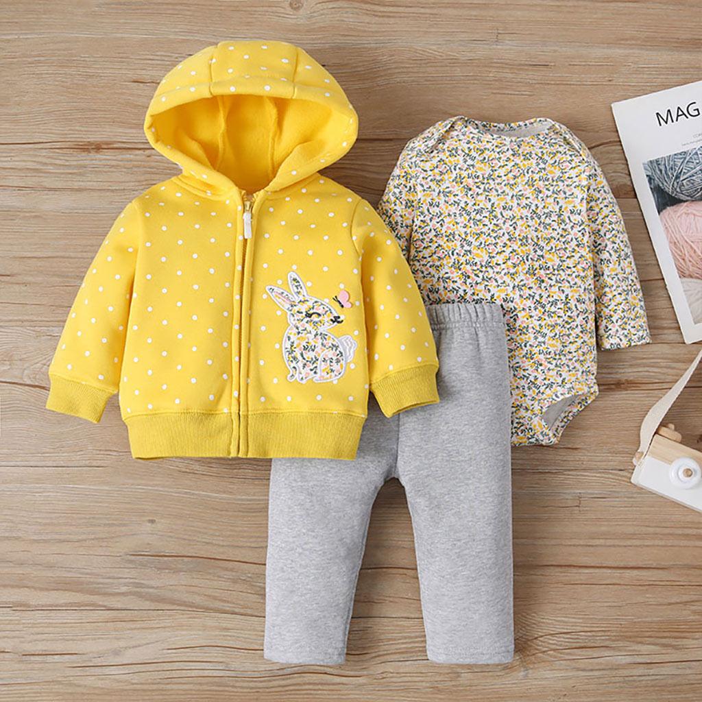 Baby Girls Cartoon Yellow Rabbit Coat Jumpsuit Pants Set Wholesale Baby Clothes Suppliers - PrettyKid